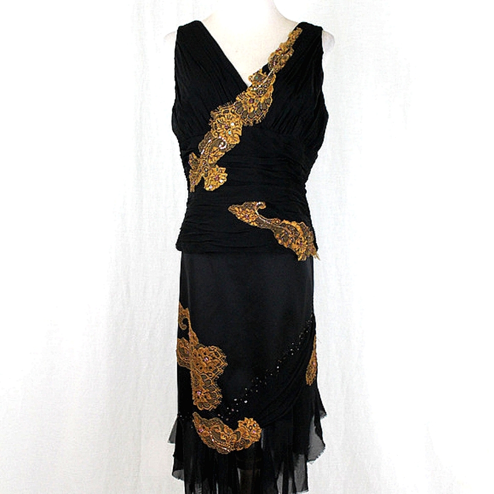 Adrianna Papell Beaded Silk and Lace Skirt Set Dress 10 NEW CONDITION